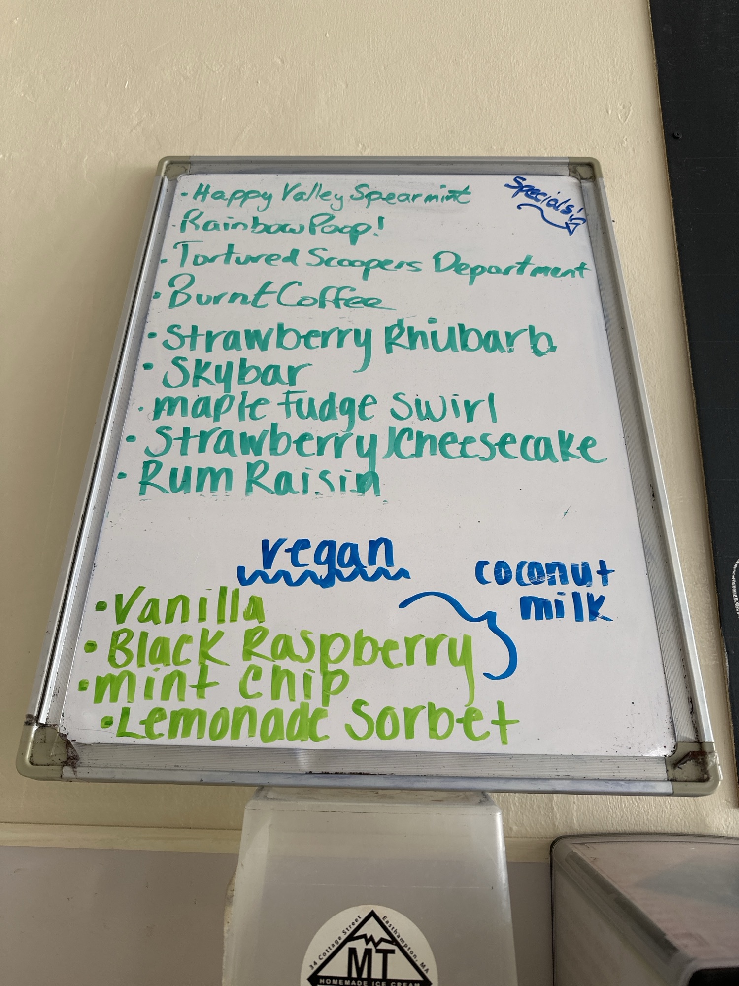 4/27 Mt Tom's Homemade Ice Cream Flavors of the Day.